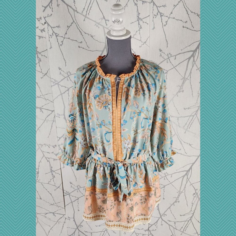 Melloday Paisley Floral Printed Cinch Waist Popover Tunic